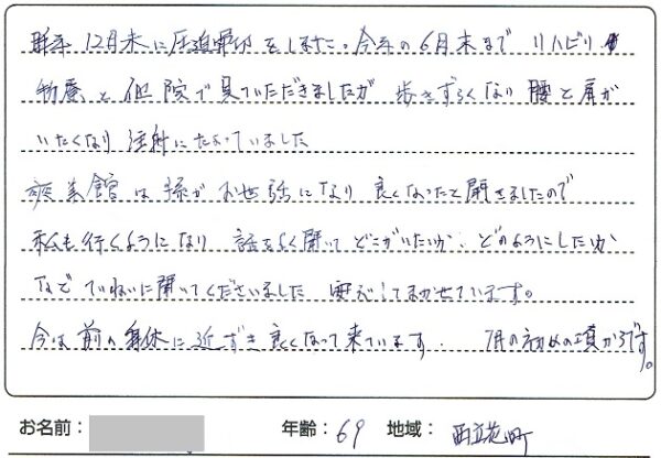尼崎 整骨院・整体院 爽美館：患者様の体験談