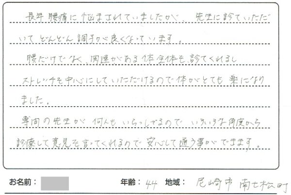 尼崎市 整骨院・整体院 爽美館：患者様の口コミ画像